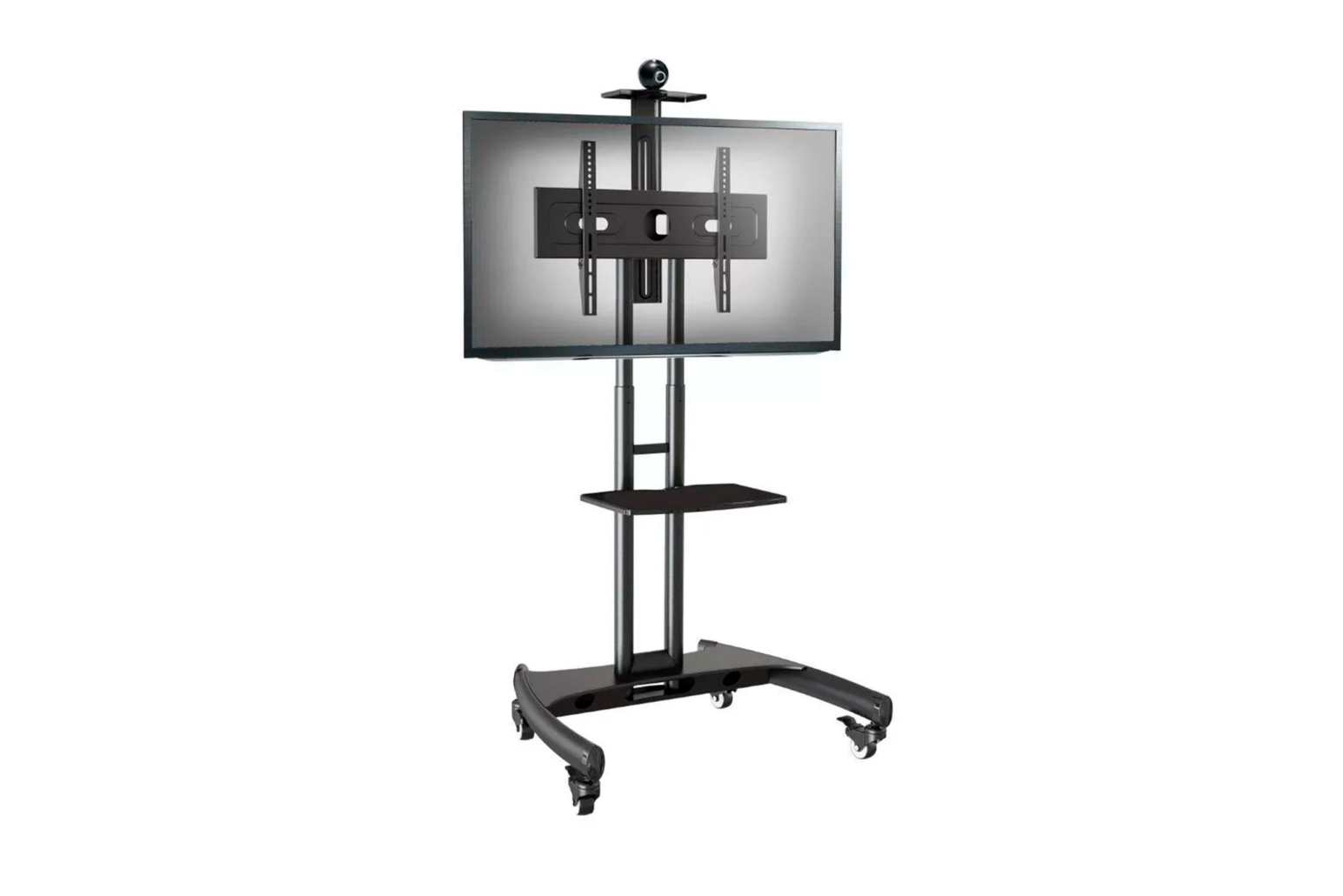 Pedestal ideal para vídeo conferência com prateleira e suporte à câmeras
